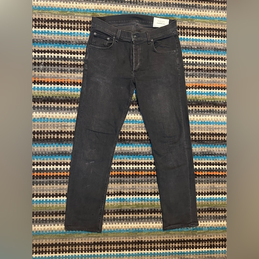 Men’s Rag & Bone Button Fly Standard Fit 2 Black Denim Jeans Slim Leg 33x30
